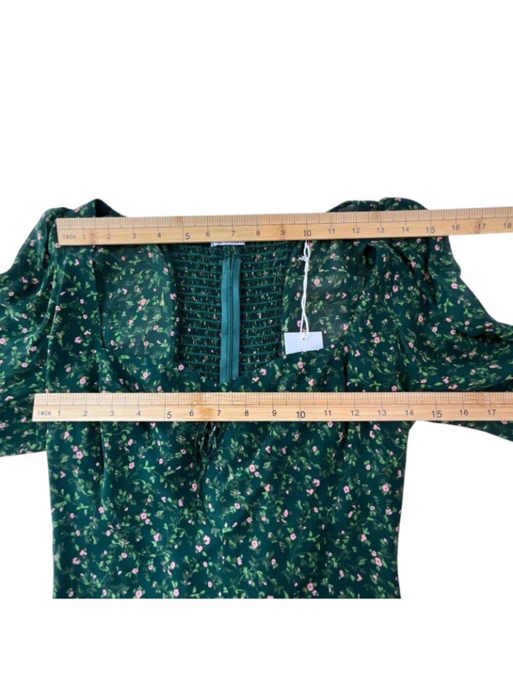 NWT Reformation Chase Top Womens 10 Green Floral Sweetheart Puff Sleeve Blouse - Picture 12 of 15